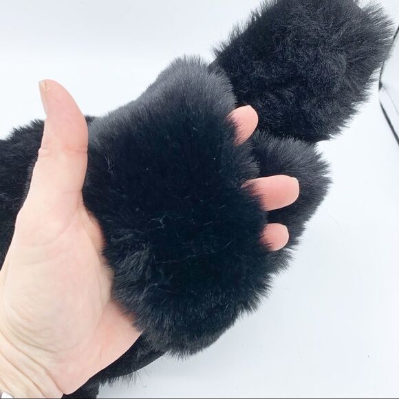 Lauren Conrad Black Fuzzy Criss-Cross Open Toe Slip-On Slipper NWOT‎ Sm 6-7 - Picture 4 of 8